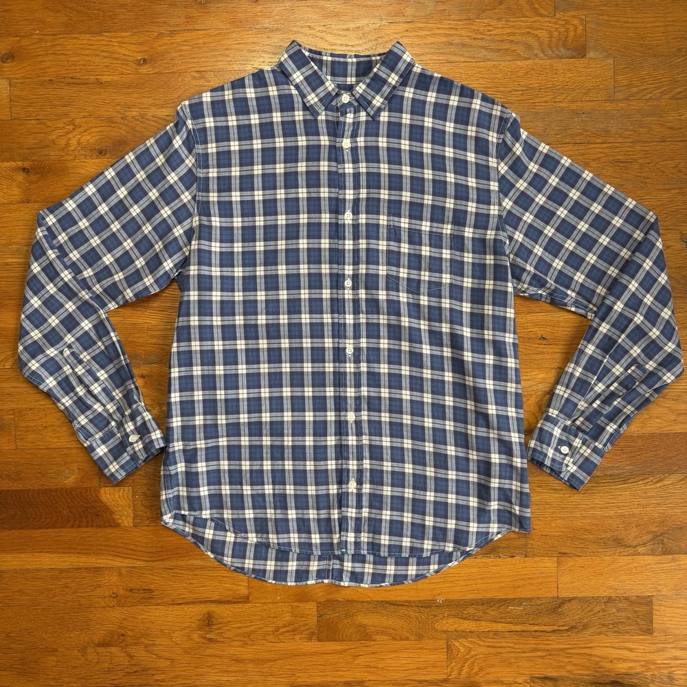 Frank Eileen Mens LUKE Button Up Shirt Blue Plaid Check Small Italy Light Weight